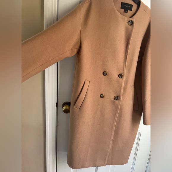 Ann Taylor Camel Crew Neck Coat wool blend double breasted peacoat MP - Picture 9 of 10